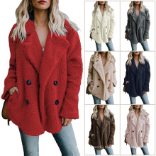 2019 autumn and winter hot style double-breasted woollen sweater loose fur coat lapels